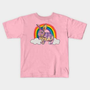 Bunny rabbit with rainbow and clouds Kids T-Shirt